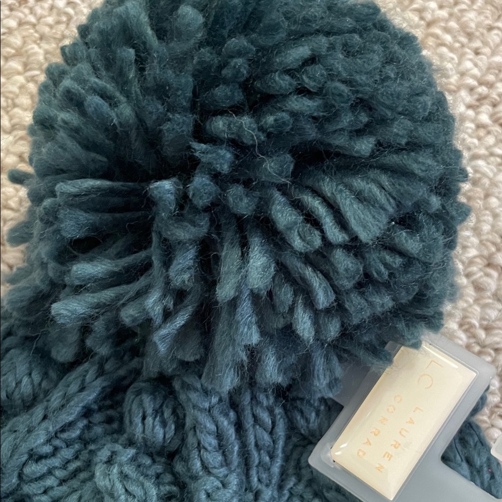 LC Lauren Conrad Chunky Knit Pom Beanie in Teal Green - Picture 3 of 6